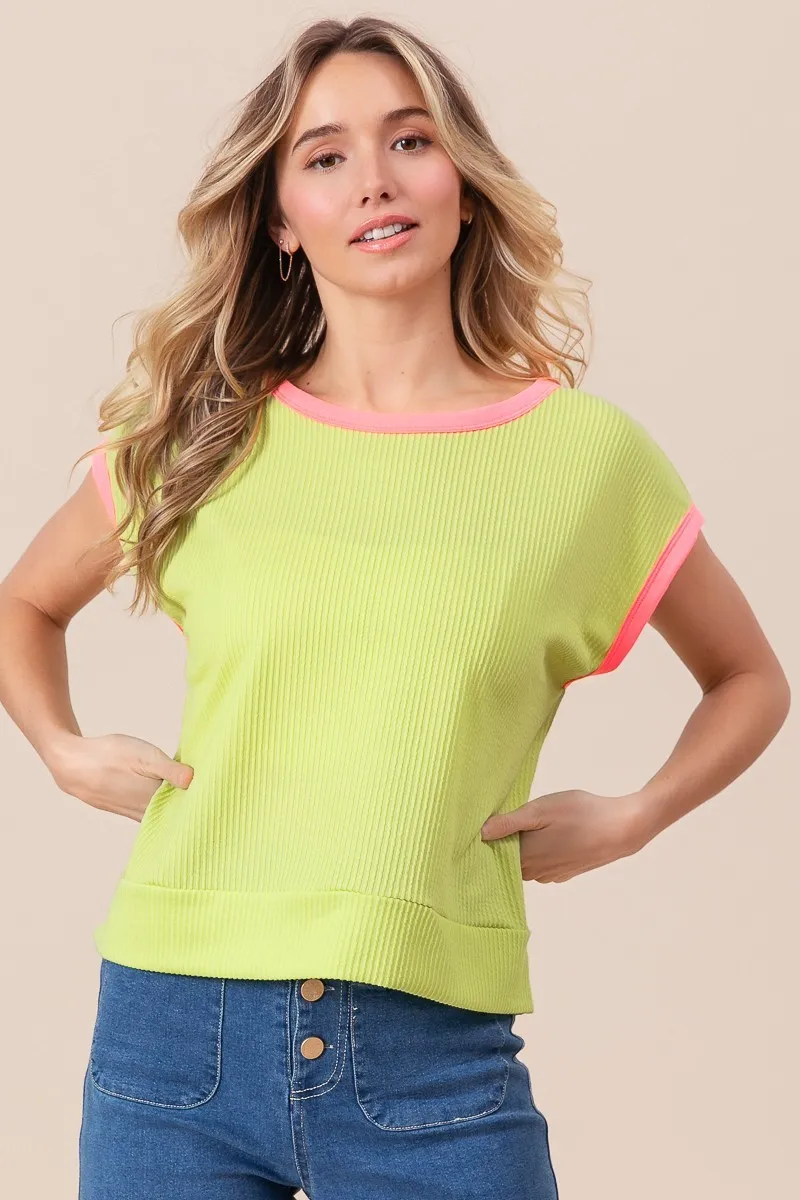 BiBi Cord Rib Knit Contrast Banded Top - Image 4