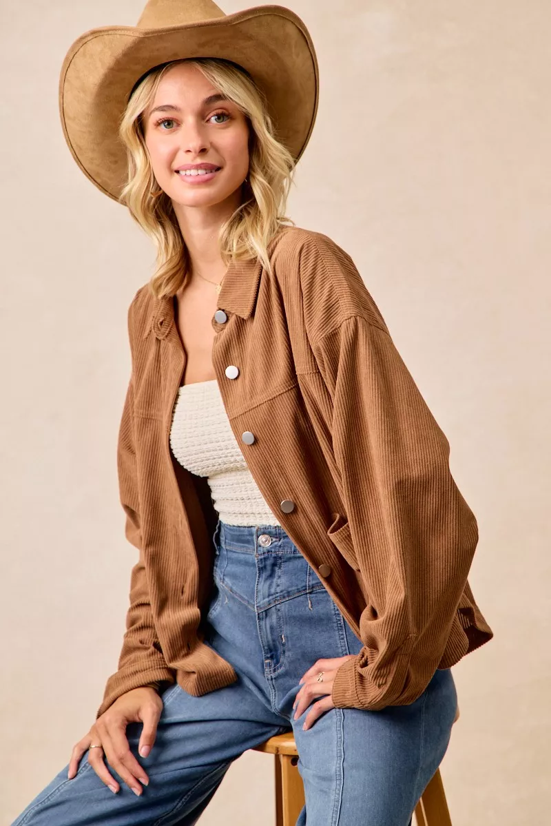 BiBi Corduroy Relaxed Fit Shacket with Back Pleat - Image 13