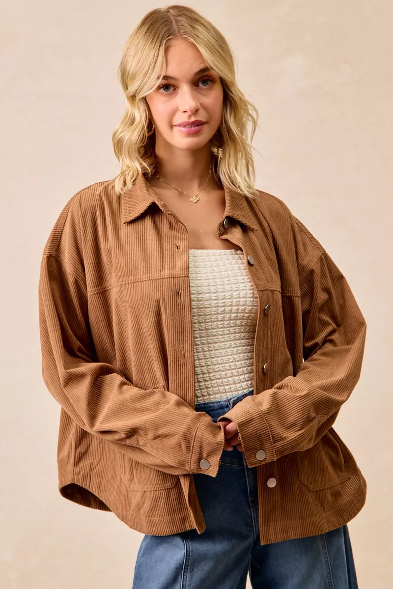 BiBi Corduroy Relaxed Fit Shacket with Back Pleat - Image 5