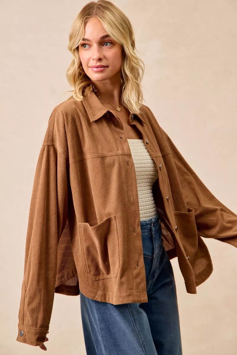 BiBi Corduroy Relaxed Fit Shacket with Back Pleat - Image 8