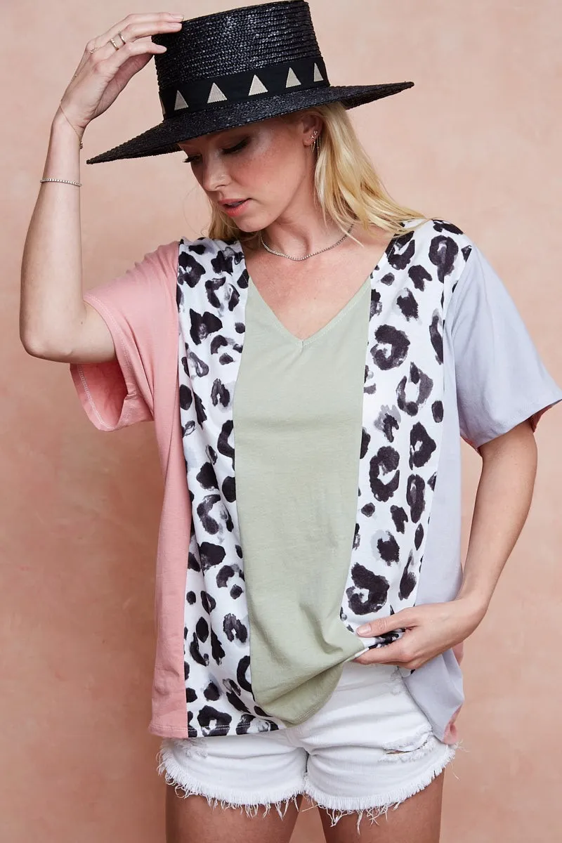 BiBi Cotton Span Knit With Leopard Color Block Top - Image 14