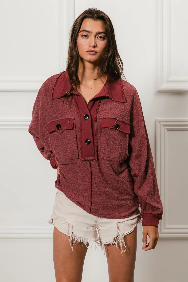 BiBi Cp French Terry Cut Edge Detail Collared Top - Image 18
