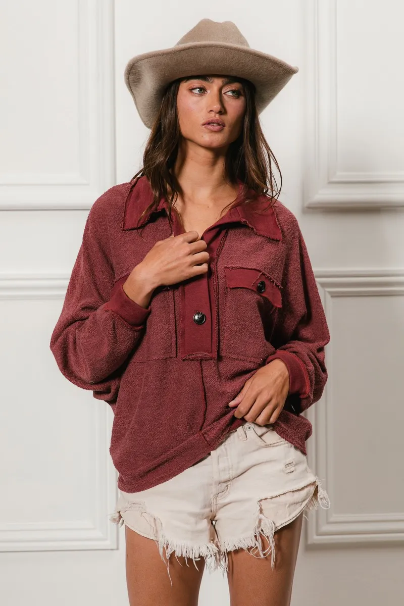 BiBi Cp French Terry Cut Edge Detail Collared Top - Image 4