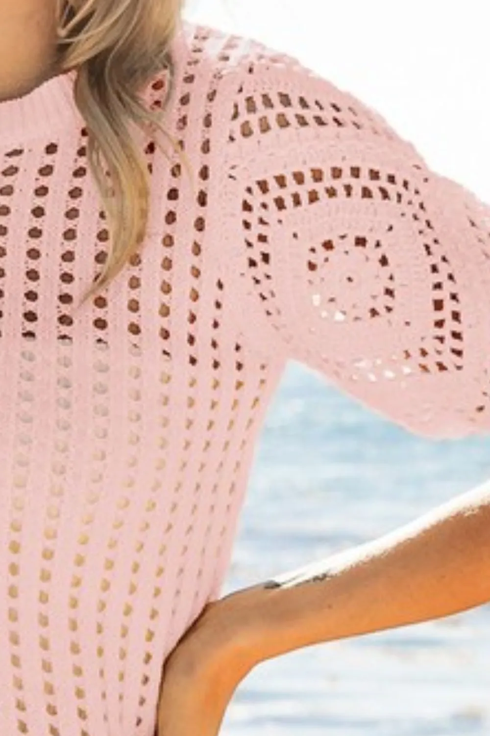 BiBi Crochet Knit Cover Up With Puff Sleeves - Image 3