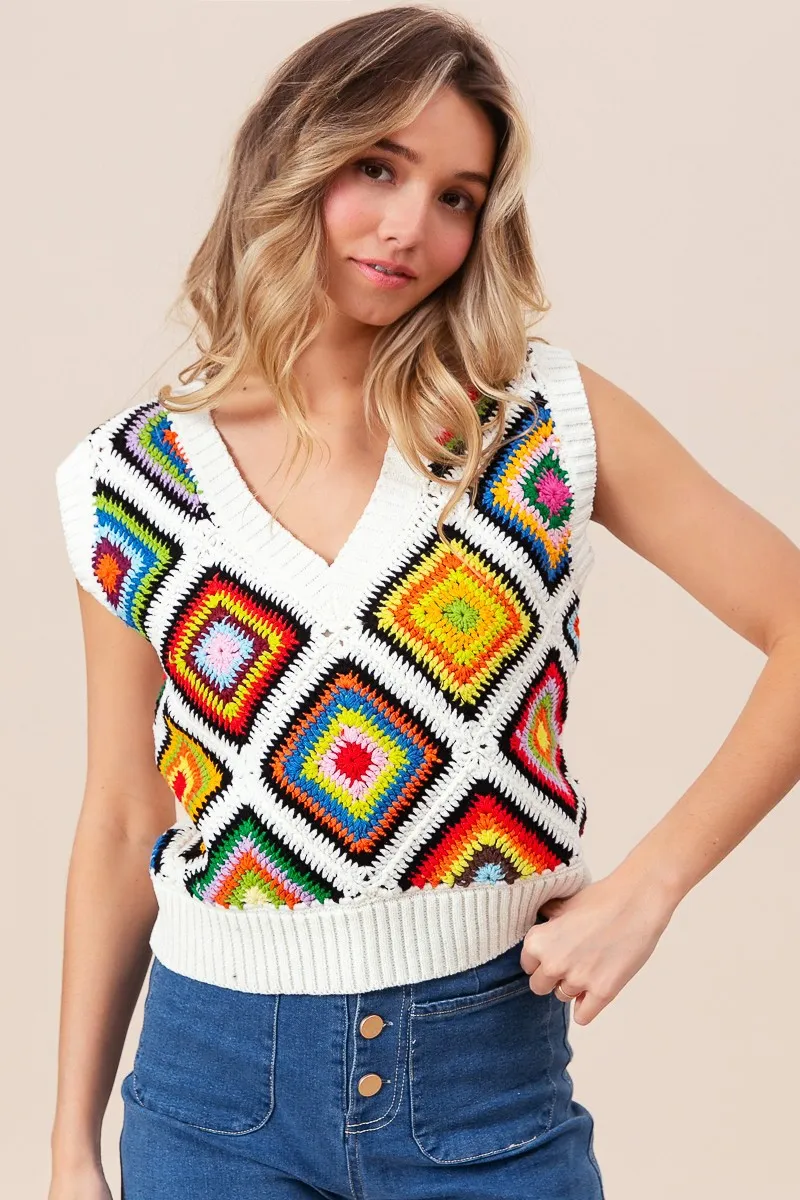 BiBi Diamond Granny Square Sweater Vest - Image 2