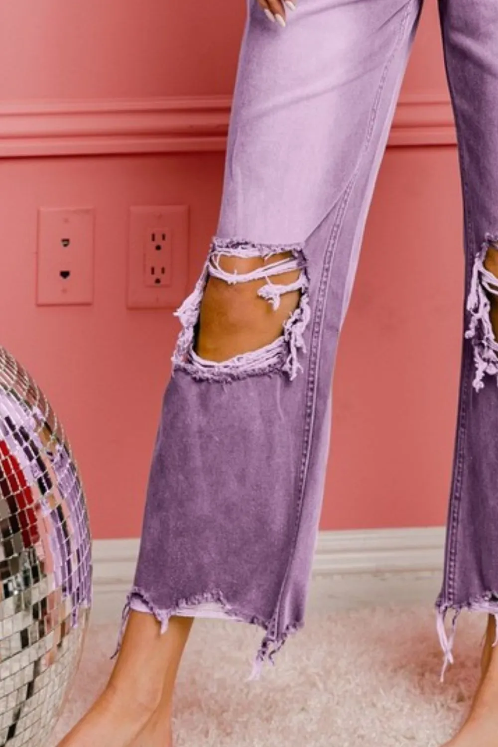 BiBi Distressed Vintage Washed Wide Leg Pants - Image 3