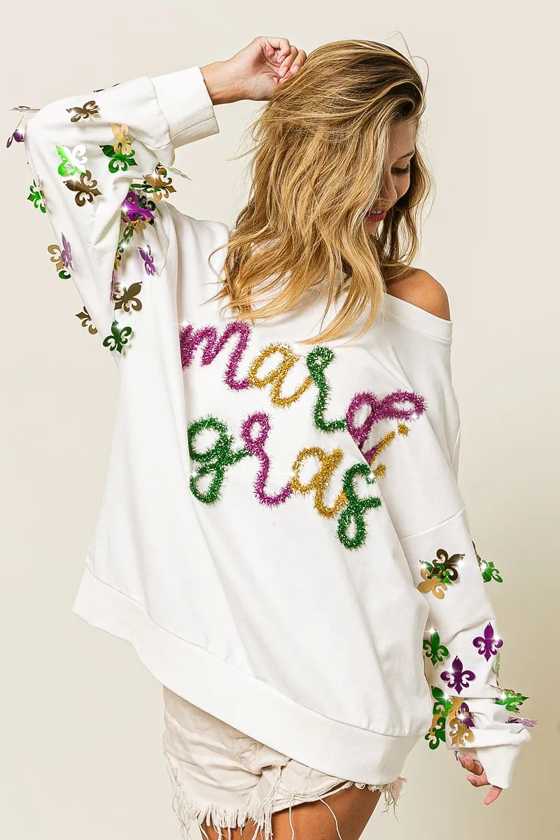 BiBi Fleur De Lis Sleeve Mardi Gras Pullover - Image 11