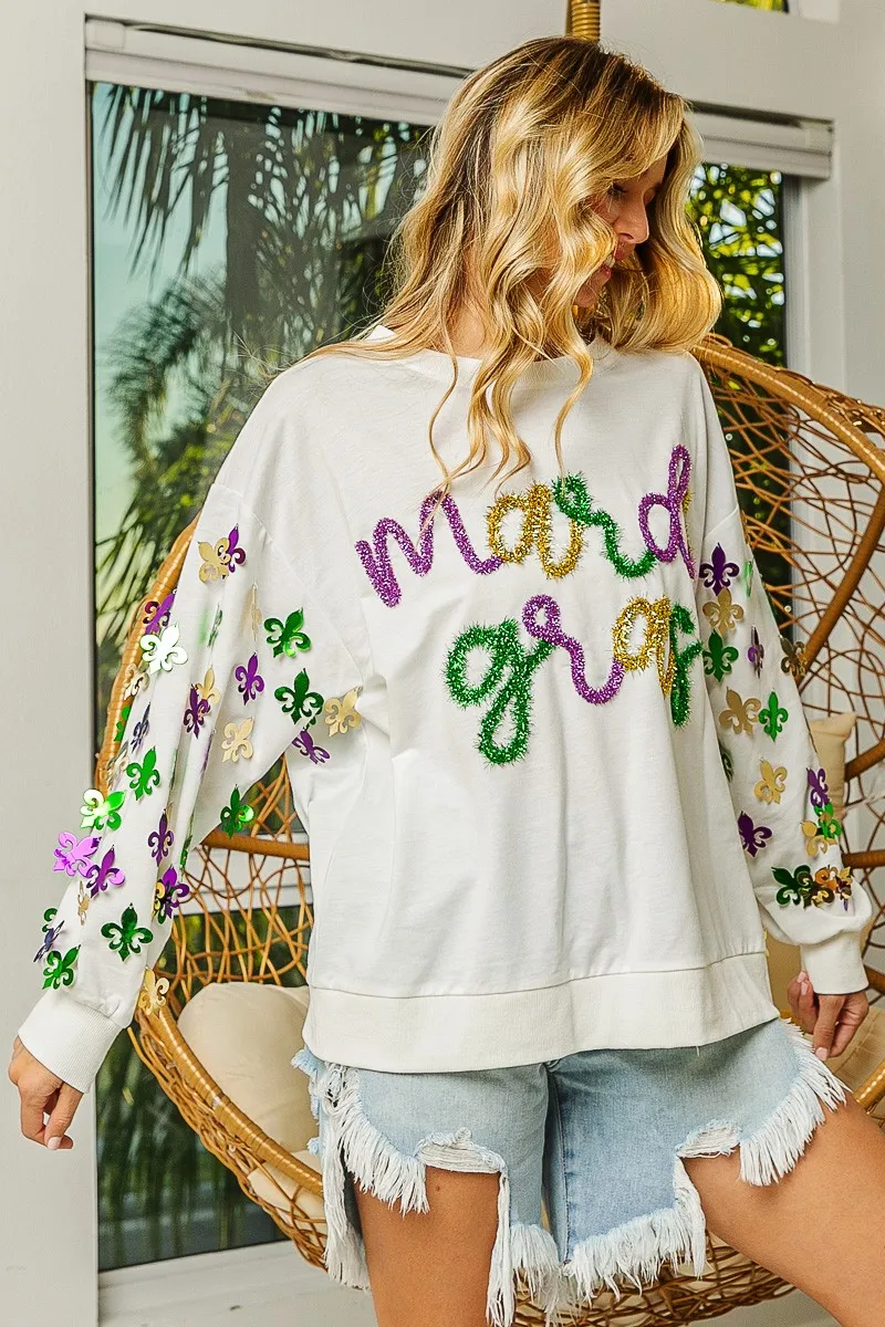 BiBi Fleur De Lis Sleeve Mardi Gras Pullover - Image 2