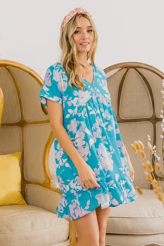 BiBi Floral Crinkle Shirred Ruffle Detail V Neck Dress - Image 11