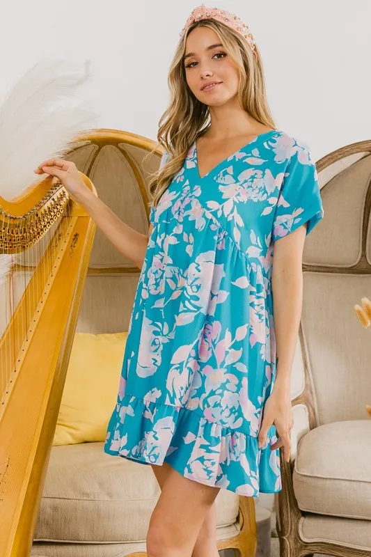 BiBi Floral Crinkle Shirred Ruffle Detail V Neck Dress - Image 15