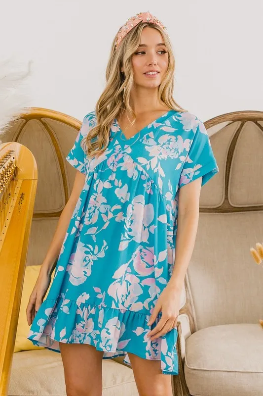 BiBi Floral Crinkle Shirred Ruffle Detail V Neck Dress - Image 16