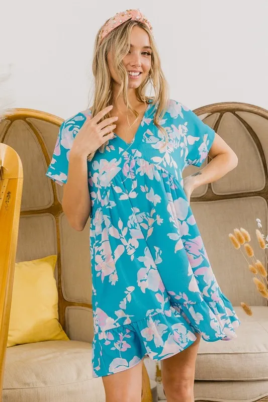 BiBi Floral Crinkle Shirred Ruffle Detail V Neck Dress - Image 18