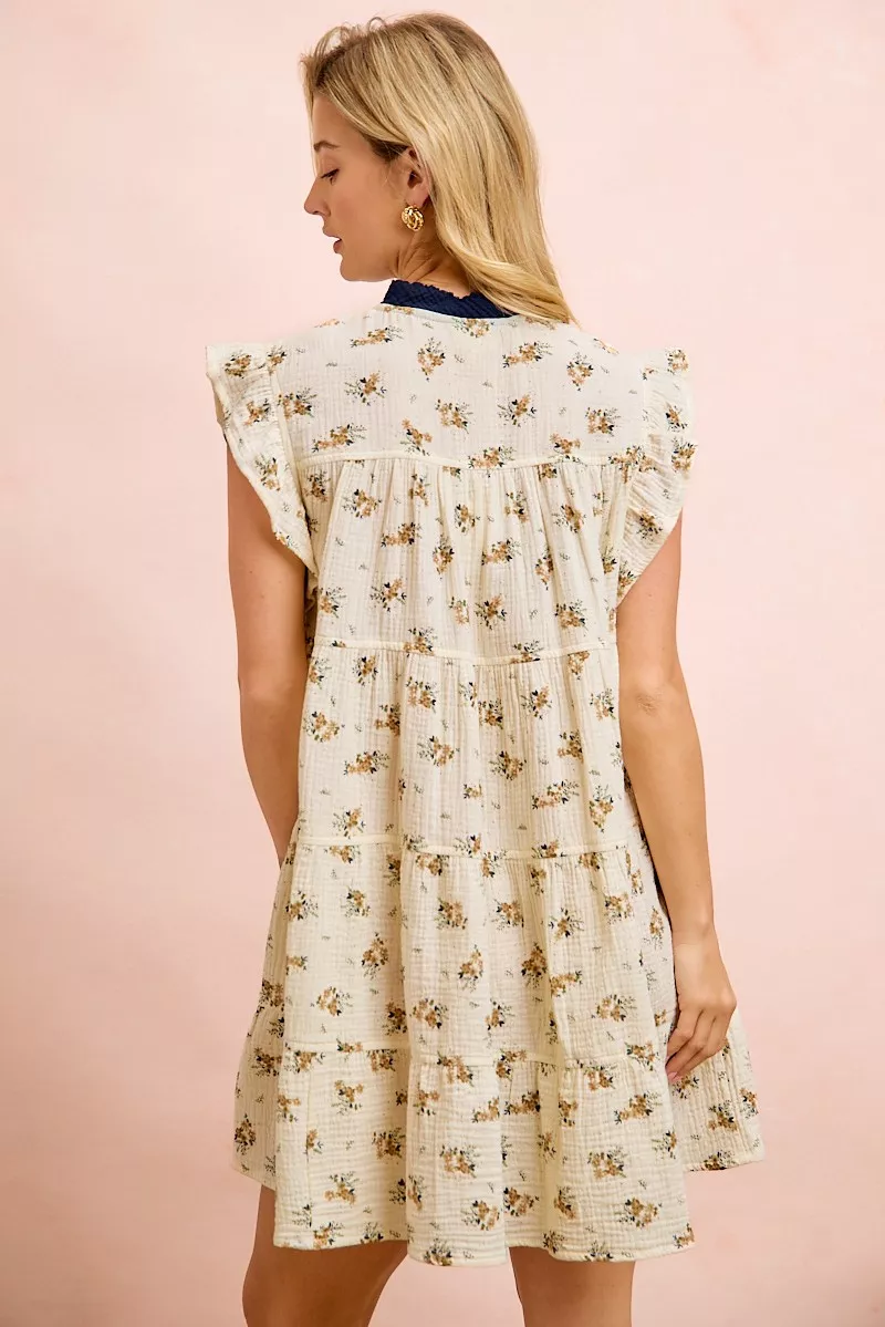 BiBi Floral Multi-tierd Dress With Ruffles And Front Tie - Image 3