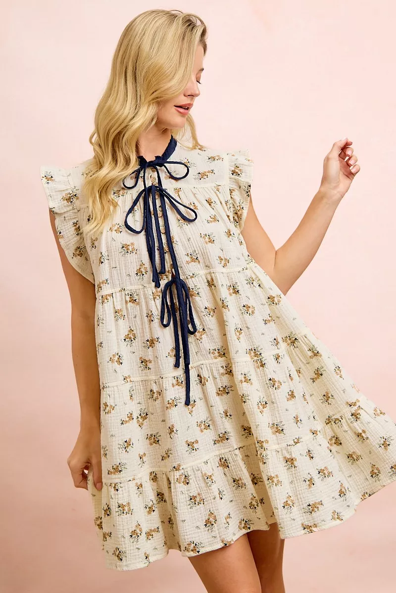 BiBi Floral Multi-tierd Dress With Ruffles And Front Tie - Image 6