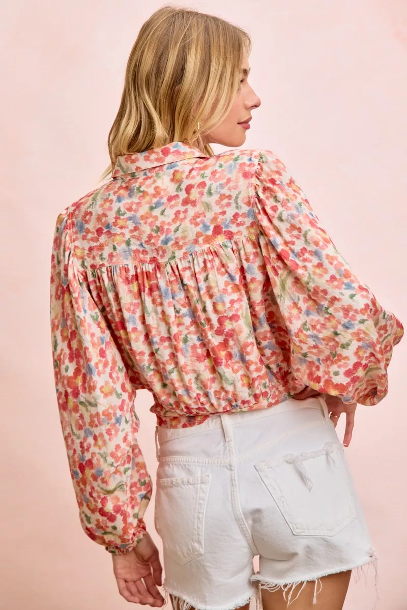 BiBi Floral Print Tie Hem Detail Crop Shirt - Image 7