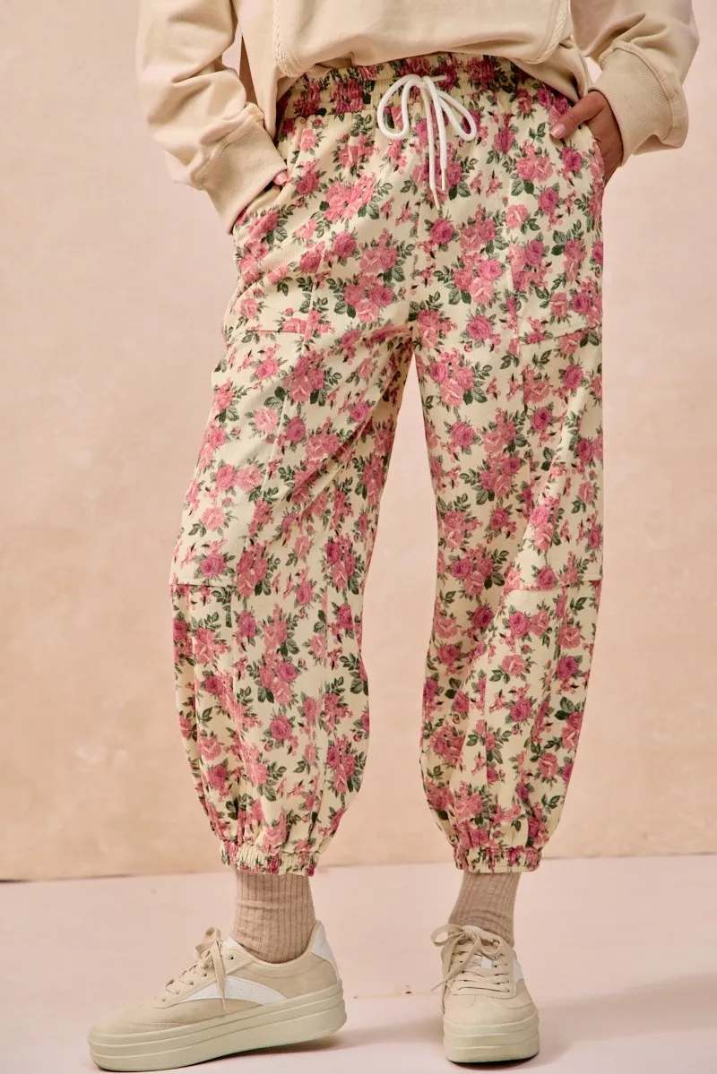 BiBi Floral Printed Twill Drawstring Pants With Elastic Band - Image 2