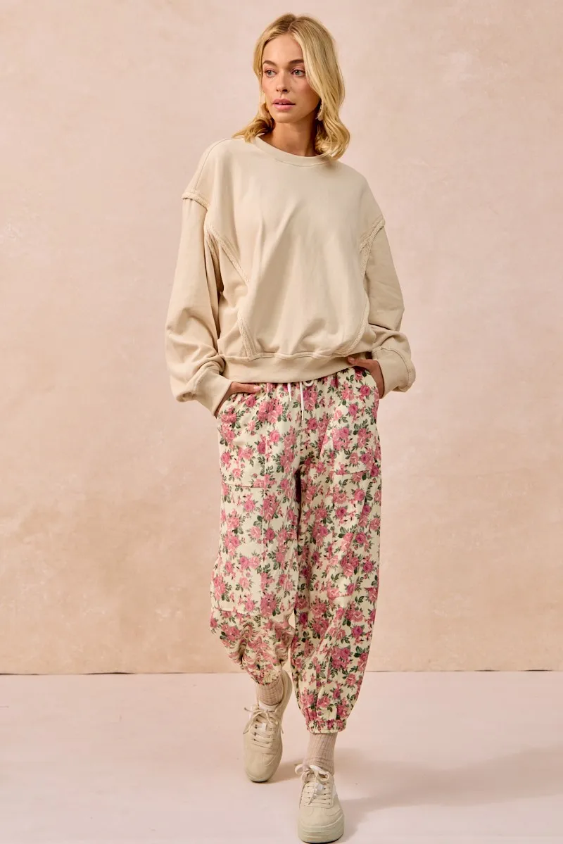 BiBi Floral Printed Twill Drawstring Pants With Elastic Band - Image 6