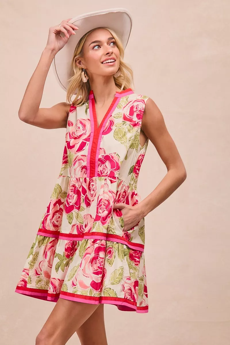 BiBi Floral Woven Contrast Edge Tiered Ruffle Mini Dress - Image 8