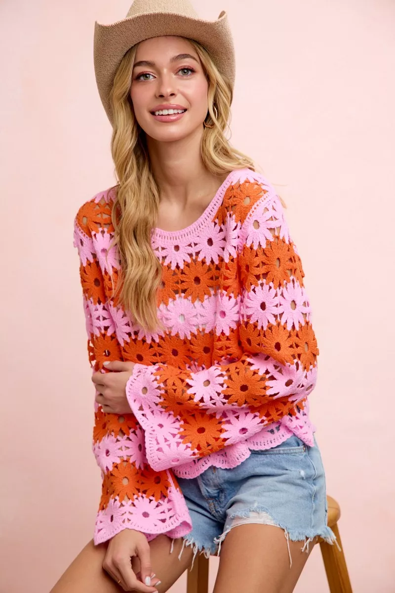 BiBi Flower Crochet Knit Top - Image 11