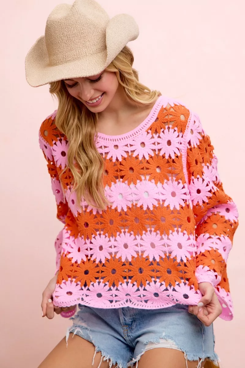 BiBi Flower Crochet Knit Top - Image 8