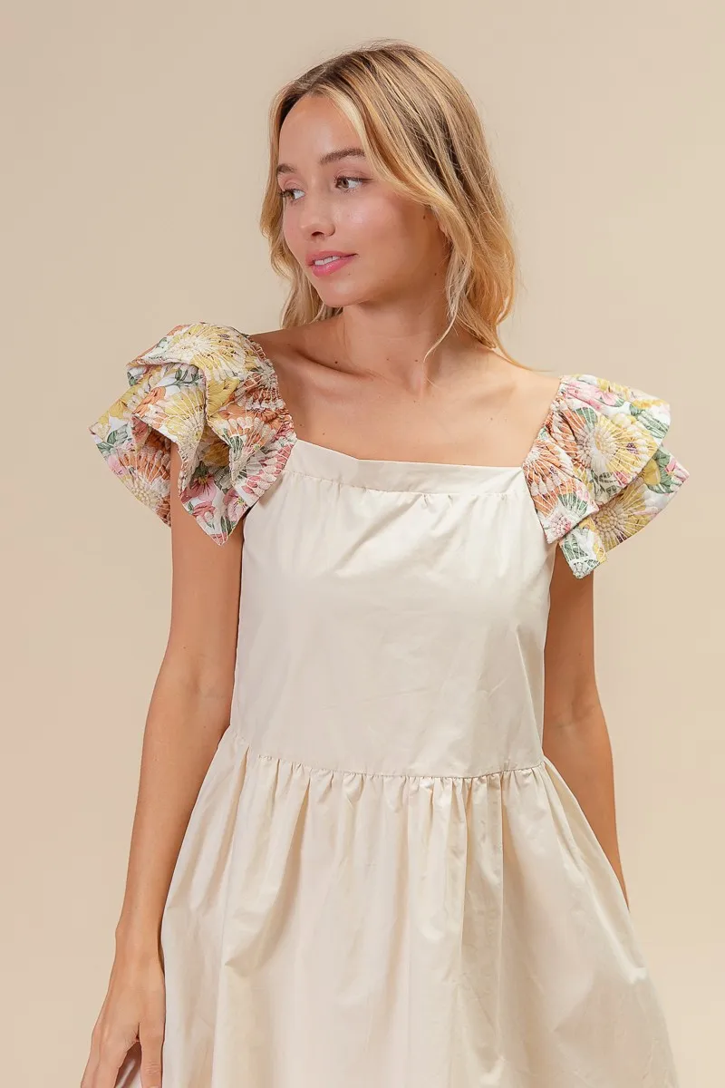 BiBi Flower Embroidered Floral Print Sleeve Dress - Image 2