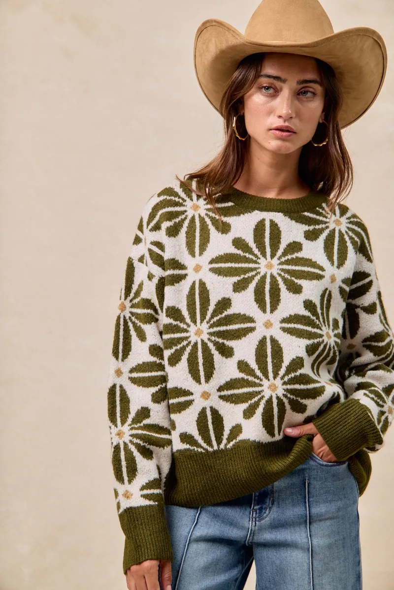 BiBi Flower Pattern Long Sleeve Sweater - Image 10