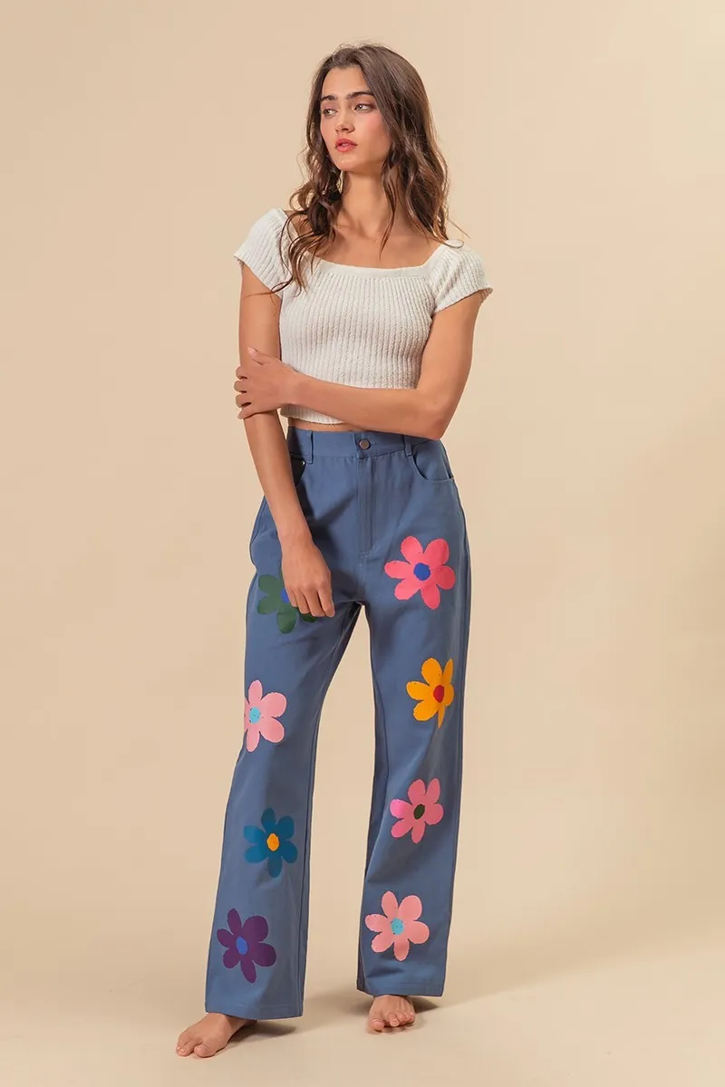 BiBi Flower Print Straight Legs Pants - Image 6