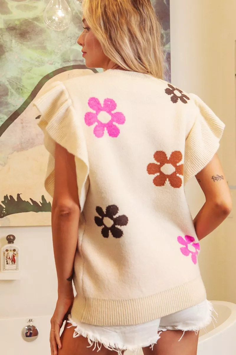 BiBi Flower Printed Ruffled Sleeves Top - Image 3