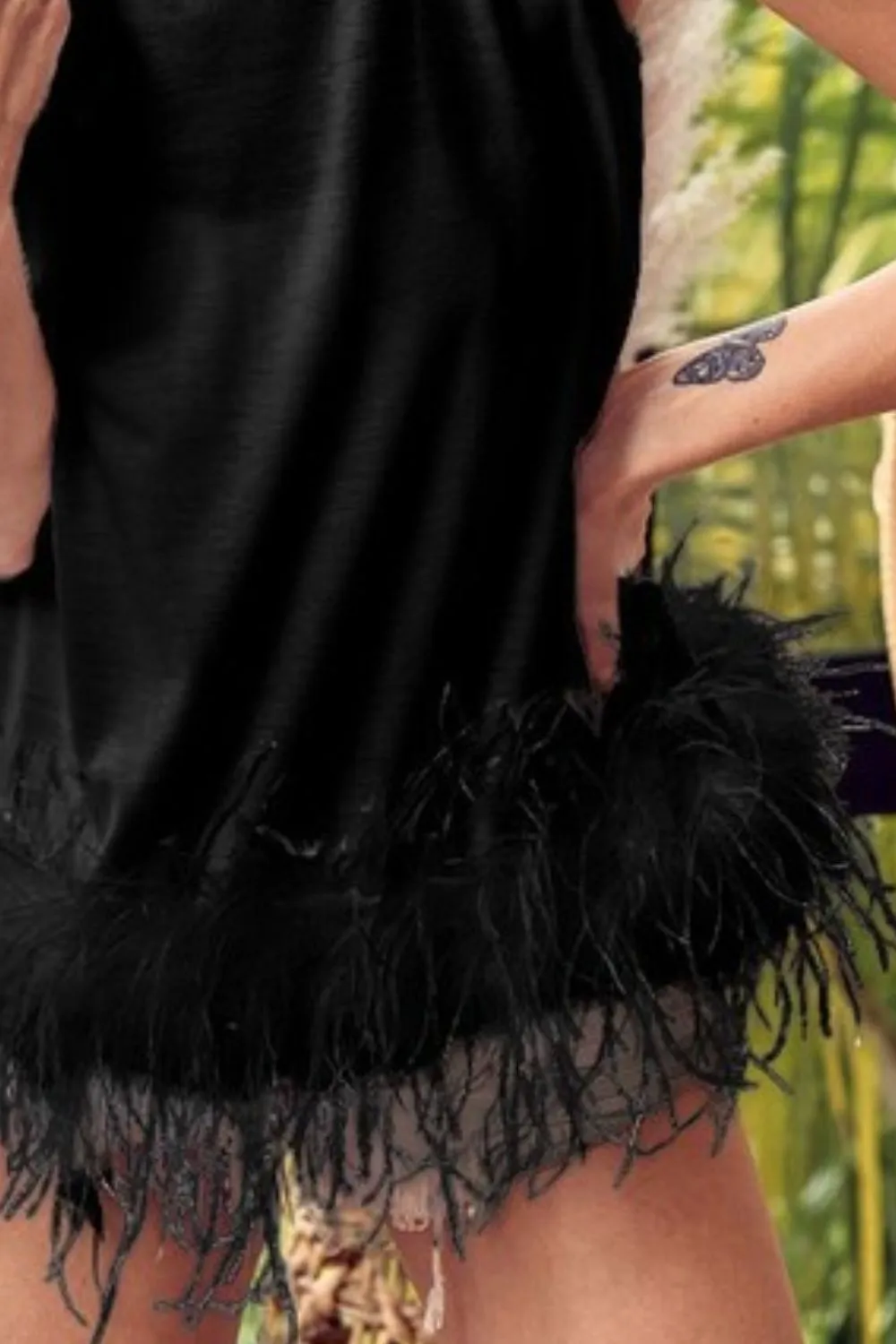 BiBi French Terry Faux Feather Bottom Back Tied Top - Image 3