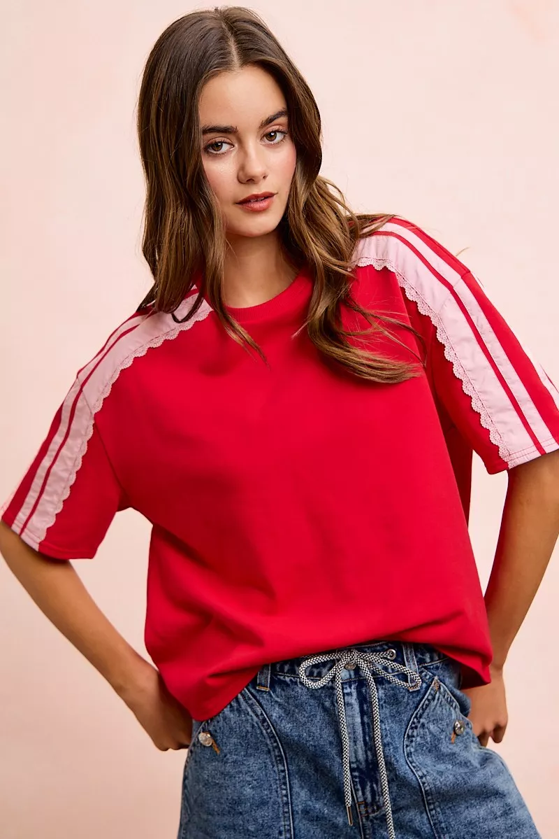 BiBi French Terry Side Lace Detail Short Sleeves Top - Image 10
