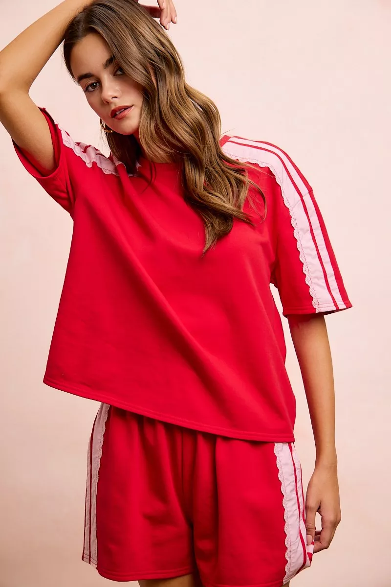 BiBi French Terry Side Lace Detail Short Sleeves Top - Image 19