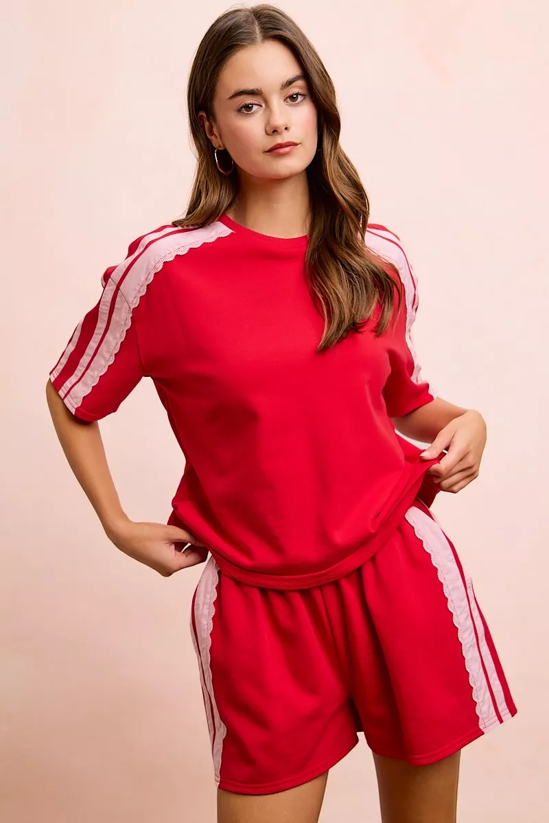 BiBi French Terry Side Lace Detail Short Sleeves Top - Image 2