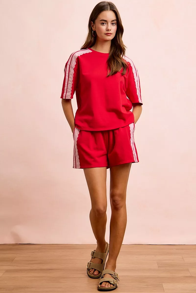 BiBi French Terry Side Lace Detail Short Sleeves Top - Image 26