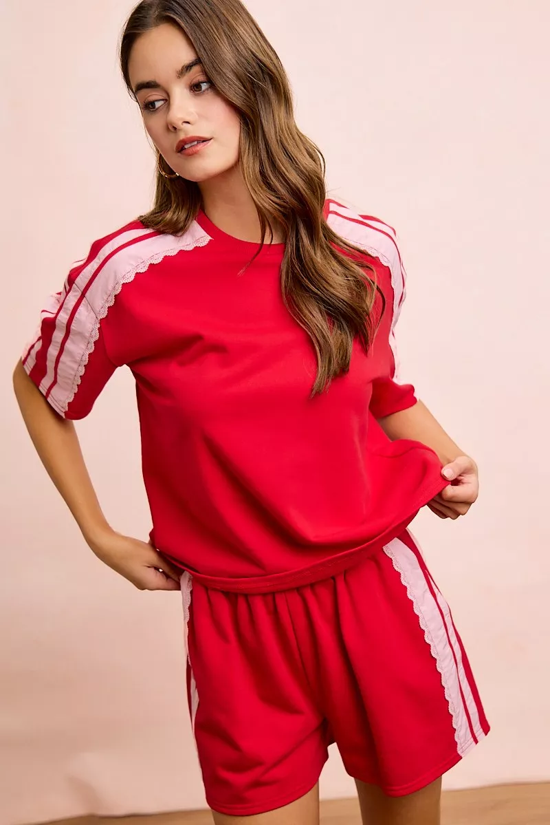 BiBi French Terry Side Lace Detail Short Sleeves Top - Image 5