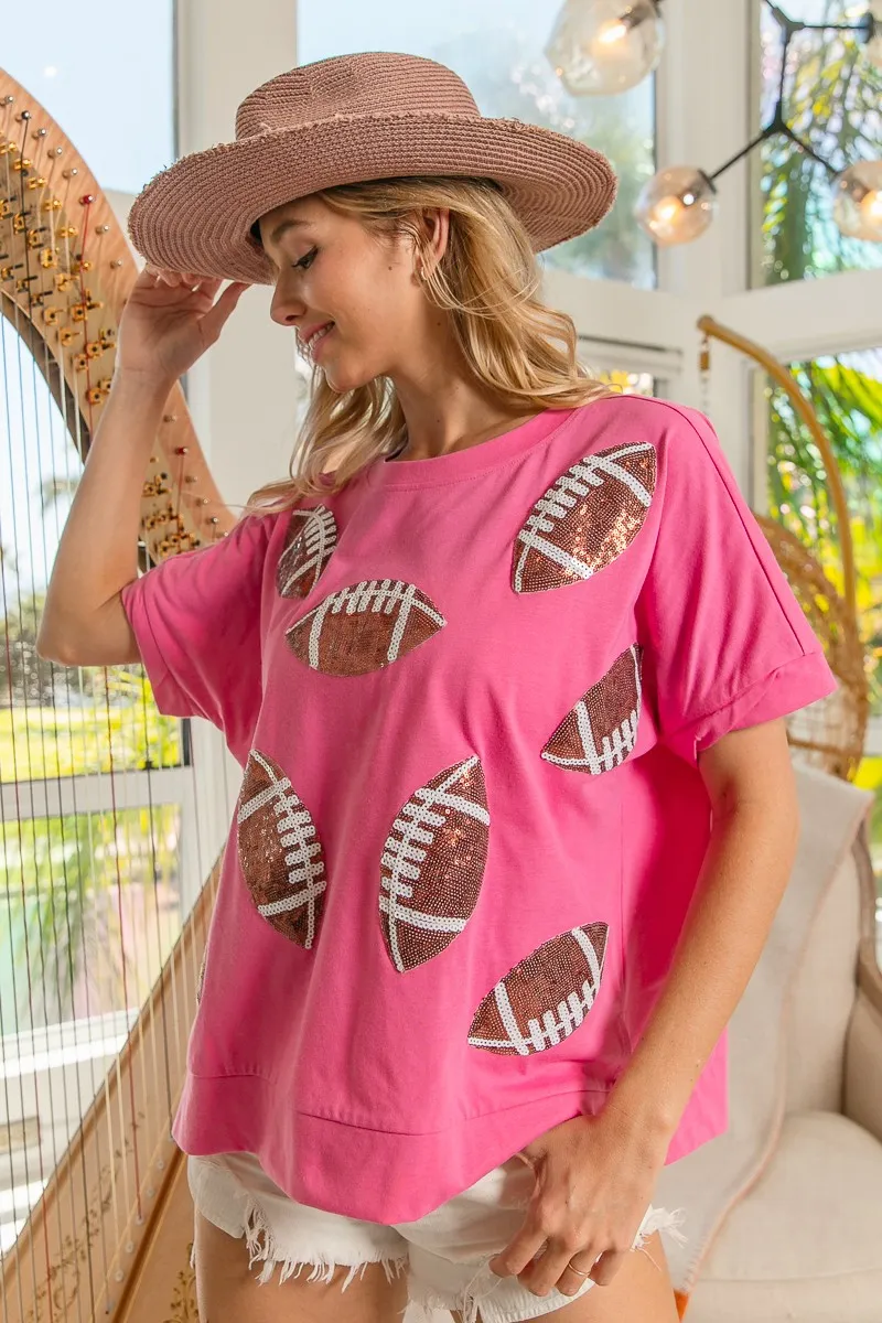 BiBi Game Day Sequins Patched Half Sleeves Top - Image 7