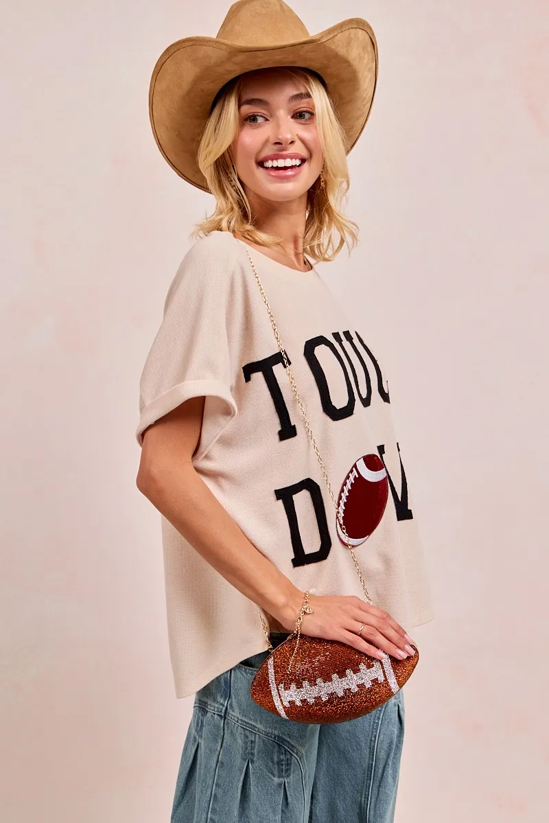 BiBi Game Day Touchdown Letter Patches Waffle Short Top - Image 12