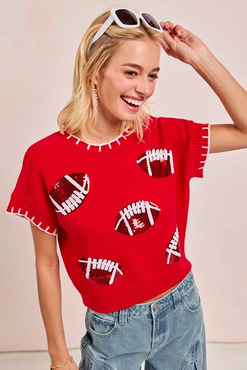 BiBi Gameday Sequin Football Embroidered Stitch Sweater - Image 9