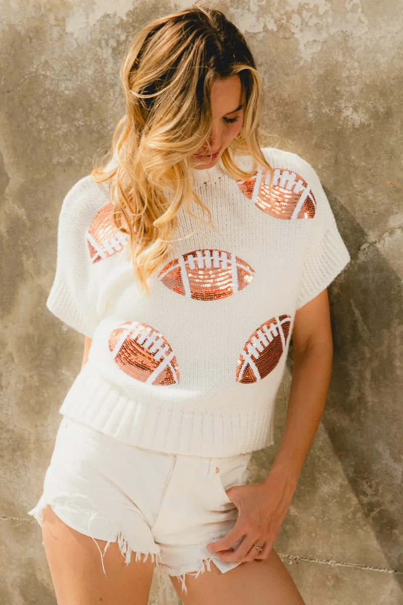 BiBi Gameday Sequin Football Patches Rib Banded Sweater - Image 2