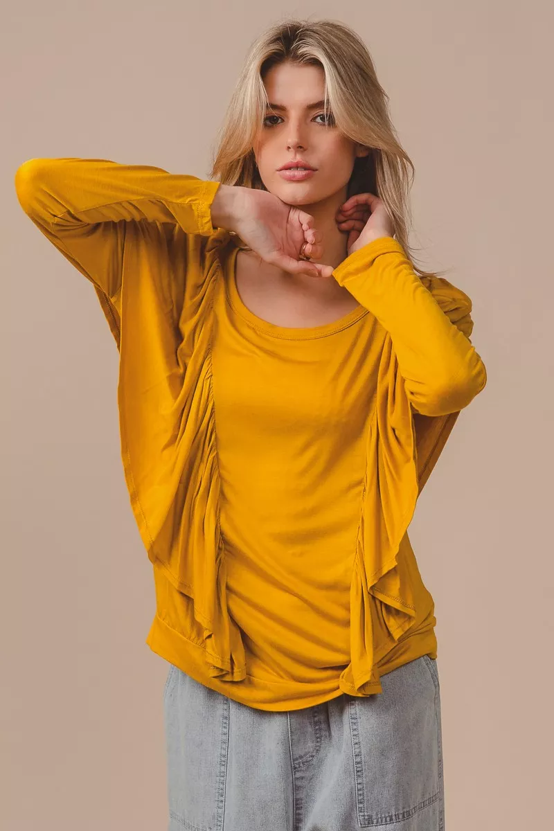 BiBi Jersey Knit Top With Cascade Shoulder Ruffle - Image 5