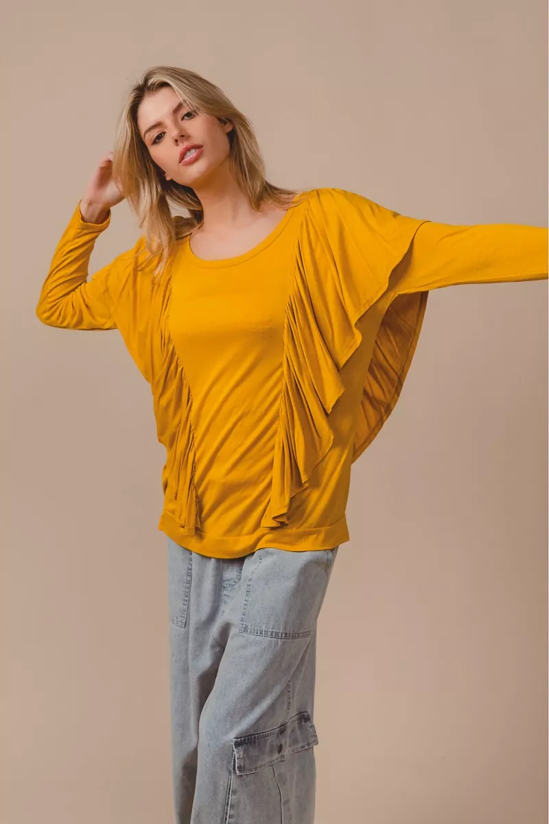 BiBi Jersey Knit Top With Cascade Shoulder Ruffle - Image 6