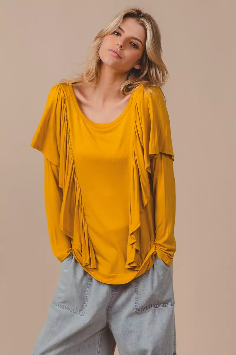 BiBi Jersey Knit Top With Cascade Shoulder Ruffle - Image 8