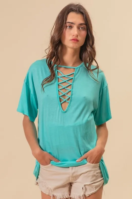 BiBi Jersey Knit Top with Criss Cross Front Neck Detail - Image 3