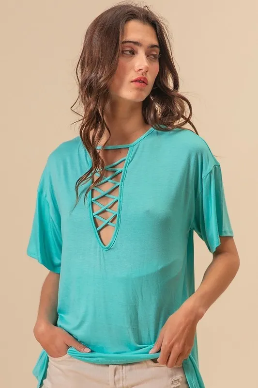 BiBi Jersey Knit Top with Criss Cross Front Neck Detail - Image 4