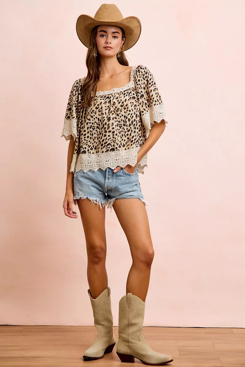 BiBi Leopard Lace Mix And Match Square Neckline Top - Image 7