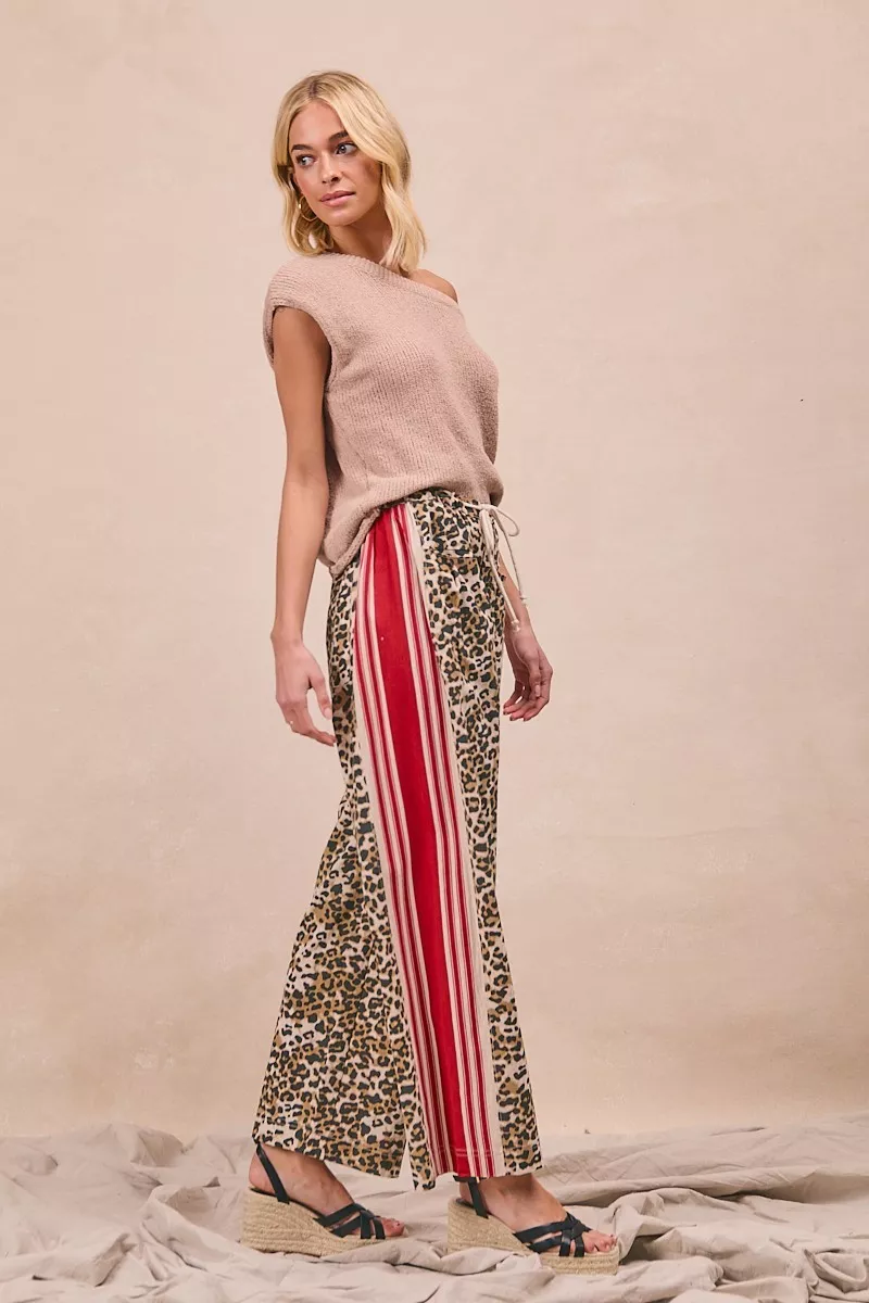 BiBi Leopard Print Pants with Side Contrast and Tucking Welt Pocke - Image 11