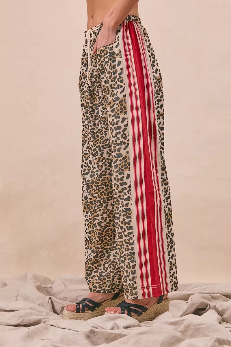 BiBi Leopard Print Pants with Side Contrast and Tucking Welt Pocke - Image 2