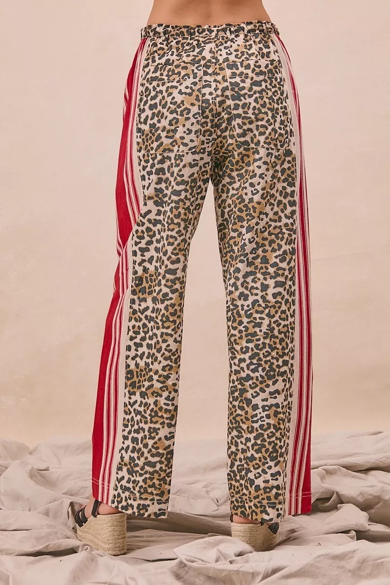 BiBi Leopard Print Pants with Side Contrast and Tucking Welt Pocke - Image 4