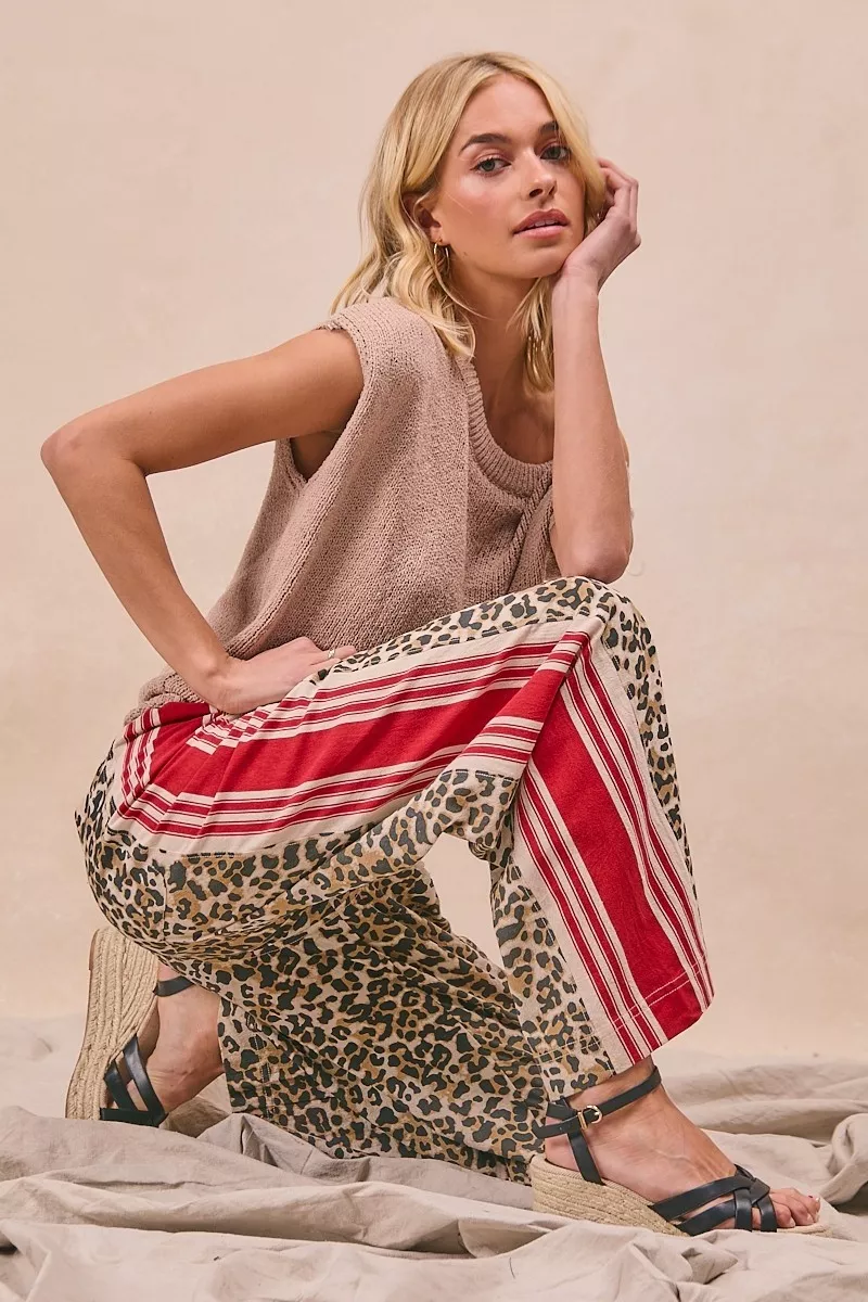 BiBi Leopard Print Pants with Side Contrast and Tucking Welt Pocke - Image 5
