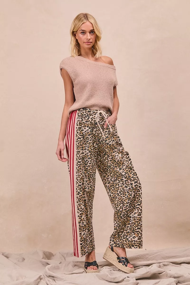 BiBi Leopard Print Pants with Side Contrast and Tucking Welt Pocke - Image 8