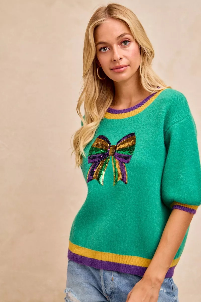 BiBi Mardi Gras Sequin Ribbon Patched Sweater - Image 16